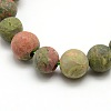Natural Frosted Unakite Round Bead Strands G-M064-6mm-06-2