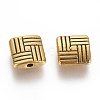 Tibetan Style Alloy Square Carved Stripes Beads X-TIBEB-5602-AG-LF-2
