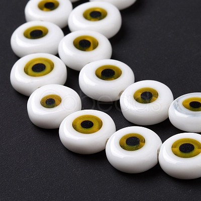 Handmade Evil Eye Lampwork Flat Round Bead Strands LAMP-L058-10mm-27-1