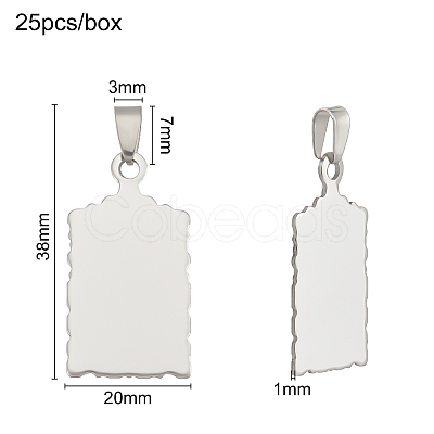 BENECREAT Rectangle 304 Stainless Steel Stamping Blank Tag Pendants STAS-BC0001-07P-1