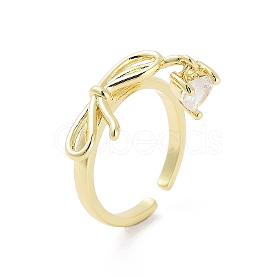 Rack Plating Adjustable Brass with Cubic Zirconia Rings RJEW-B060-02G-1