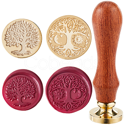 CRASPIRE 2Pcs 2 Styles Golden Tone Brass Wax Seal Stamp Head AJEW-CP0007-48B-03-1