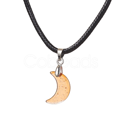 Glass Crescent Moon Pendant Necklaces NJEW-JN04579-02-1