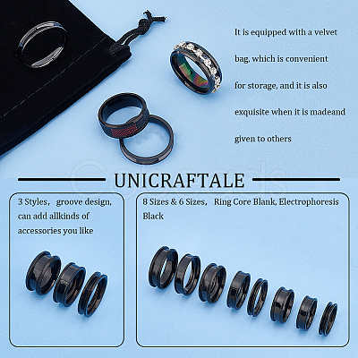 Unicraftale 22Pcs 22 Style 201 & 304 Stainless Steel Grooved Finger Ring Settings STAS-UN0044-14-1