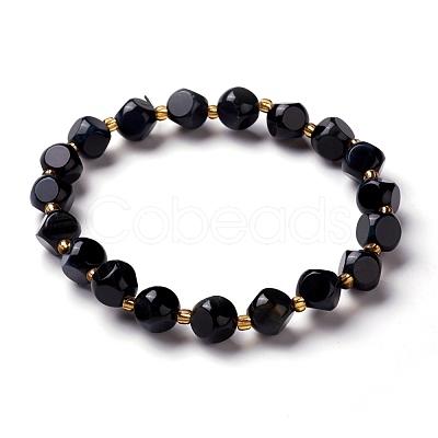 Faceted Natural Tiger Eye Stretch Beaded Bracelets BJEW-H543-A01-1