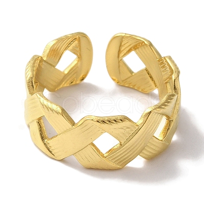 PVD Vacuum Plating 201 Stainless Steel Criss Cross Open Cuff Rings for Women RJEW-C092-17G-1