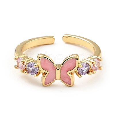 Enamel Butterfly Open Cuff Ring with Cubic Zirconia KK-D080-03G-1