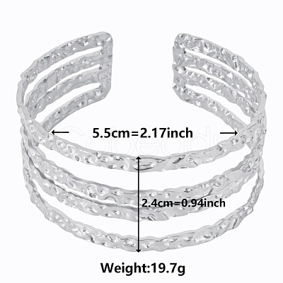 Non-Tarnish Vintage Hammered 304 Stainless Steel Cuff Bangles for Women OO0965-1-1