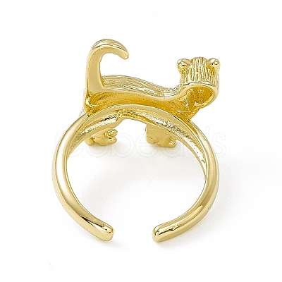 Rack Plating Brass Cat Open Cuff Ring for Women RJEW-F129-08G-1