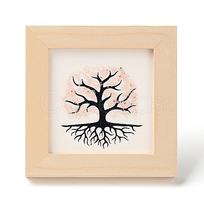 Tree of Life Natural Rose Quartz Chips Picture Frame Stand DJEW-F021-02H-1