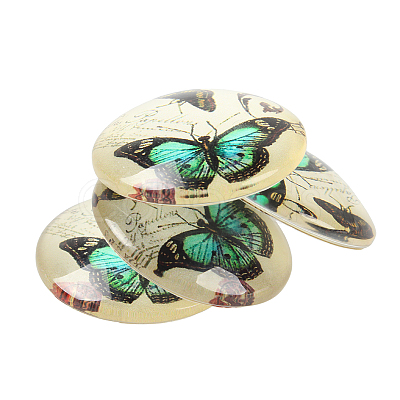 Butterfly Printed Glass Half Round/Dome Cabochons X-GGLA-N004-25mm-C-1