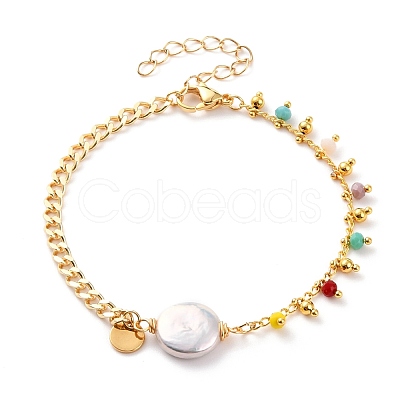 Natural Baroque Pearl Keshi Pearl Link Bracelets BJEW-JB05803-1