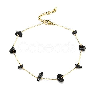 Natural Mixed Gemstone Chips Beaded Anklet with PVD Vacuum Plating Golden 304 Stainless Steel Chains for Women AJEW-Z008-02-1