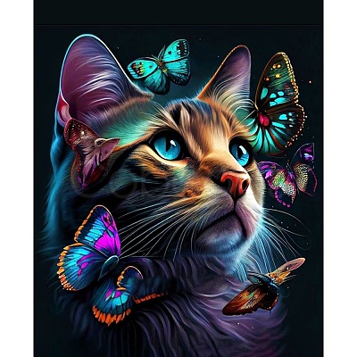 AB Color Flower Cat DIY Diamond Painting Kit PW-WG80731-09-1