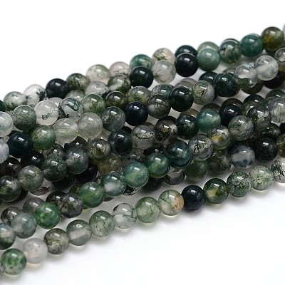 Natural Moss Agate Round Bead Strands G-J303-07-10mm-1