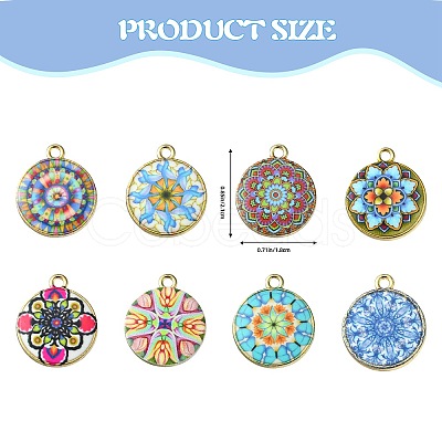 40Pcs 8 Style Alloy Printed Pendants PALLOY-SZ0001-34-1