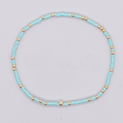 Bohemian Style Rainbow Glass & Brass Beaded Handmade Fashion Women's Bracelet QD2599-14-1