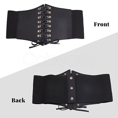 PU Leather Wide Elastic Corset Belts with Alloy Findings AJEW-WH0518-51-1