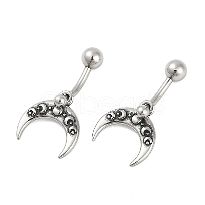 Crescent Moon 316 Surgical Stainless Steel Belly Button Rings/Earrings EJEW-G416-17AS-1