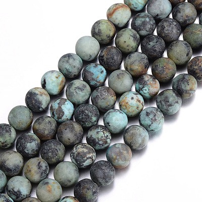 Frosted Natural African Turquoise(Jasper) Round Beads Strands X-G-D746-10mm-1