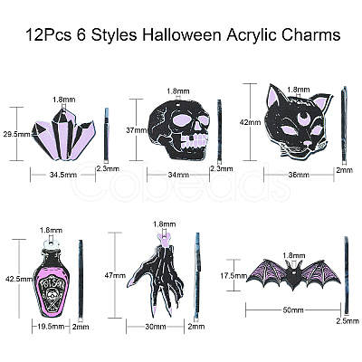 12Pcs 6 Styles Halloween Acrylic Pendants SACR-CJ0001-21-1