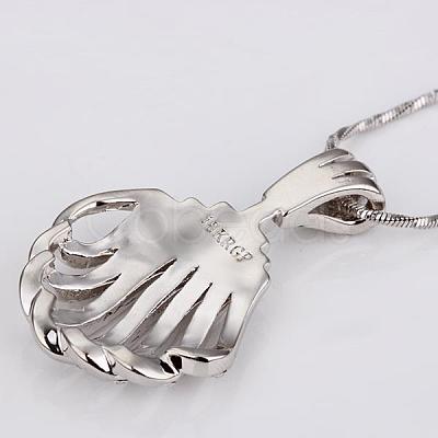 Real Platinum Plated Eco-Friendly Tin Alloy Czech Rhinestone Shell Pendant Necklaces NJEW-BB09775-1