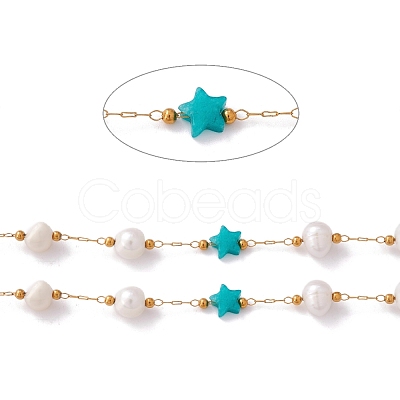 Natural Amazonite Star and Pearl Beaded Chains CHS-I018-01G-03-1