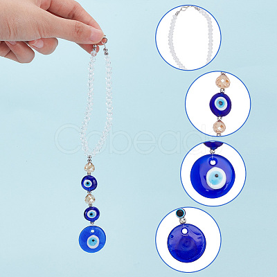 AHADEMAKER 2Pcs 2 Style Glass Beaded Turkish Blue Evil Eye Hanging Pendant KEYC-GA0001-30-1