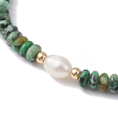 Natural African Jade Rondelle & Pearl Beaded Stretch Bracelets BJEW-JB09918-03-1