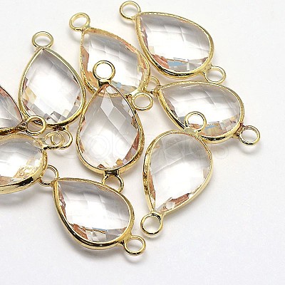 Golden Tone Brass Glass Teardrop Links connectors GLAA-J010A-HF31-G-1