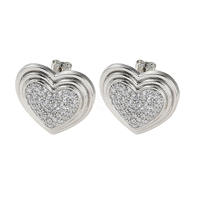 Heart Rack Plating Brass Micro Pave Clear Cubic Zirconia Stud Earrings for Women EJEW-A045-04P-1