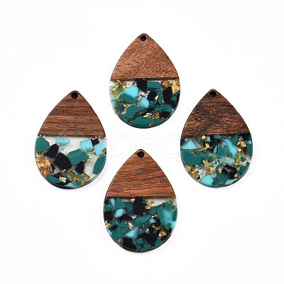 Transparent Resin & Walnut Wood Pendants RESI-N025-028-A04-1