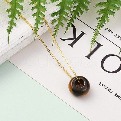 Rondelle Natural Tiger Eye Pendant Necklaces NJEW-JN03237-03-1