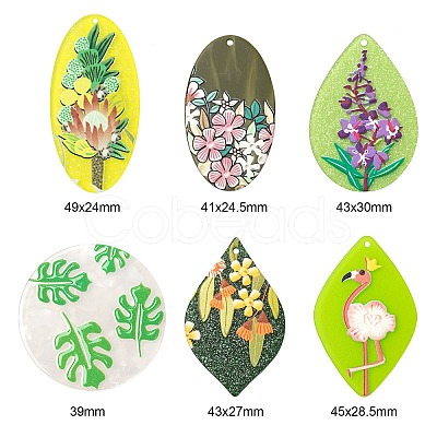 24Pcs 6 Style Acrylic Pendants & Cellulose Acetate(Resin) Pendants KY-LS0001-11-1