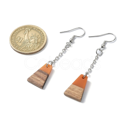 Two Tone Resin & Wood Trapezoid Dangle Earrings EJEW-JE05569-1