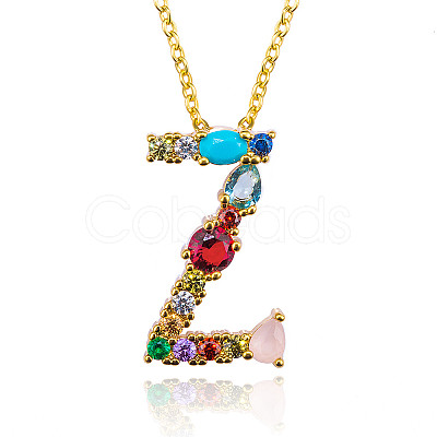 Golden Brass Micro Pave Cubic Zirconia Initial Pendants Necklaces NJEW-S069-JN002-Z-1