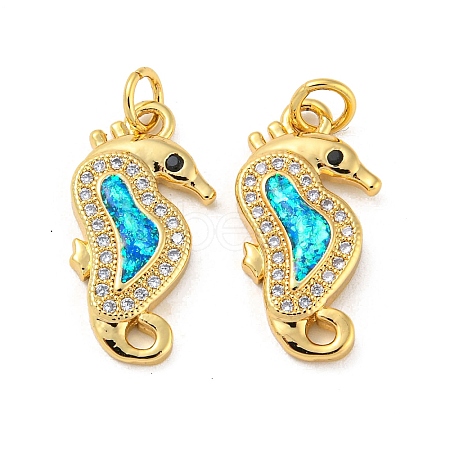 Brass Micro Pave Cubic Zirconia with Synthetic Opal Pendants KK-D096-06D-G-1