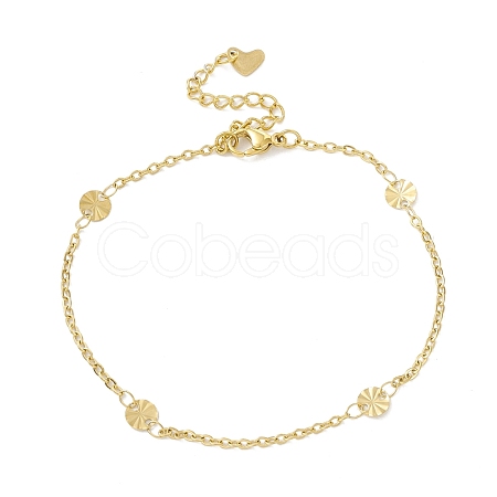 Vacuum Plating 304 Stainless Steel Flat Round Link Anklet with Cable Chains for Women STAS-E001-21G-1