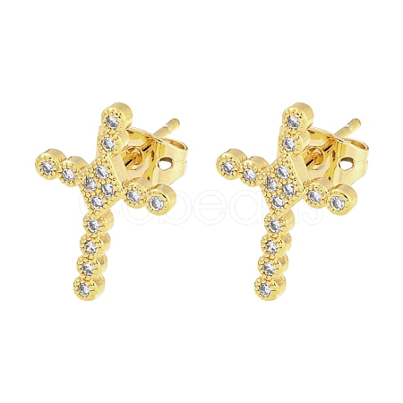 Brass Micro Pave Cubic Zirconia Ear Studs EJEW-P261-25D-G-1