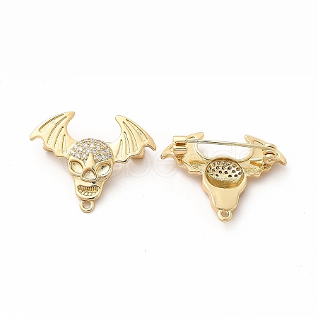 Clear Cubic Zirconia Skull with Wing Brooch Pin JEWB-M025-03G-1