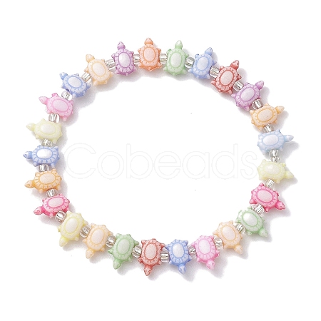 Summer Beach Tortoise Acrylic & Glass Seed Beaded Stretch Bracelets for Women BJEW-JB10300-01-1