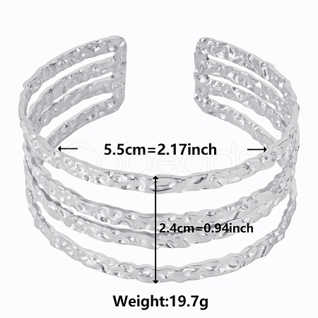 Non-Tarnish Vintage Hammered 304 Stainless Steel Cuff Bangles for Women OO0965-1-1