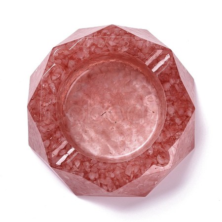 Resin with Natural Rose Quartz Chip Stones Ashtray DJEW-F015-07F-1