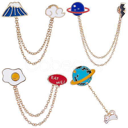 Gorgecraft 4Pcs 4 Style Planet & Egg & Mountain & Rabbit Hanging Chain Brooches JEWB-GF0001-32-1