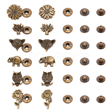  30 Sets 6 Style Brass Snap Button FIND-NB0004-05-1
