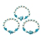 3 Pcs Synthetic Turquoise & Wood & Glass Beaded Stretch Bracelets for Boys Girls, Starfish/Tortoise/Dolphin, Dark Turquoise, Inner Diameter: 1-3/4 inch(4.4cm)