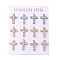 Ion Plating(IP) 304 Stainless Steel Cross Stud Earrings, with Rhinestone, Mixed Color, 15x11mm