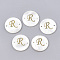 Freshwater Shell Links connectors, with Brass Findings, Flat Round, Golden, Letter.R, 20~21x3mm, Hole: 1.2mm