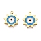 Ion Plating(IP) 316 Surgical Stainless Steel Charms, Nickel Free, with Enamel, Sun with Evil Eye Charm, Real 18K Gold Plated, Dodger Blue, 14x12x1.5mm, Hole: 1mm