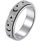 Non-Tarnish Stainless Steel Moon and Star Rotatable Finger Ring, Spinner Fidget Band Anxiety Stress Relief Ring for Women, Stainless Steel Color, US Size 8(18.1mm)